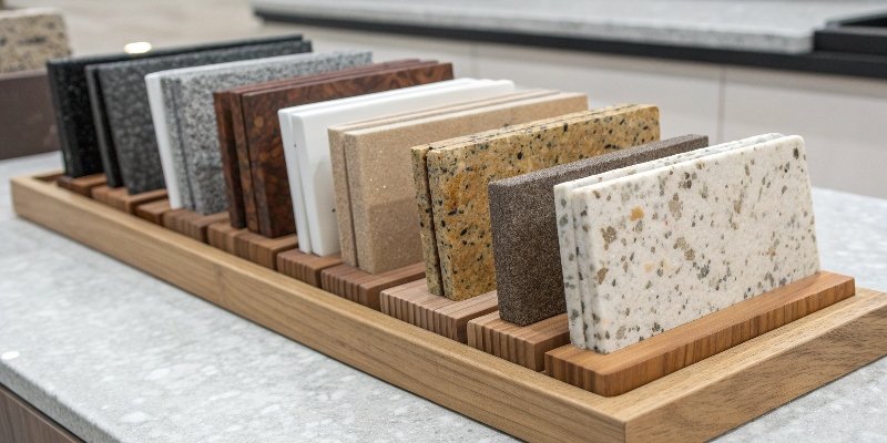 Comparison of Heat Resistant Stones A display of different stone countertop samples