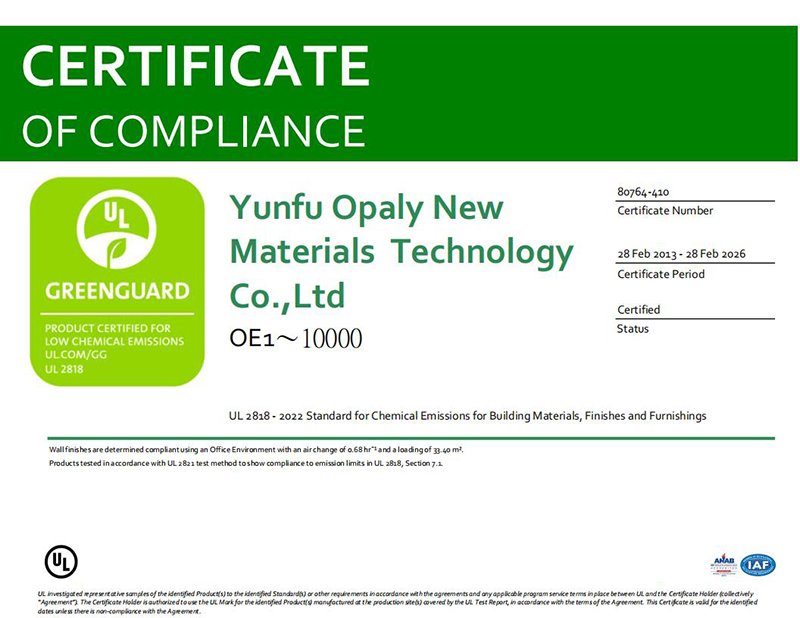 Quartz Manufacturer Certifications A close-up of quartz certifications like NSF and Greenguard on a document