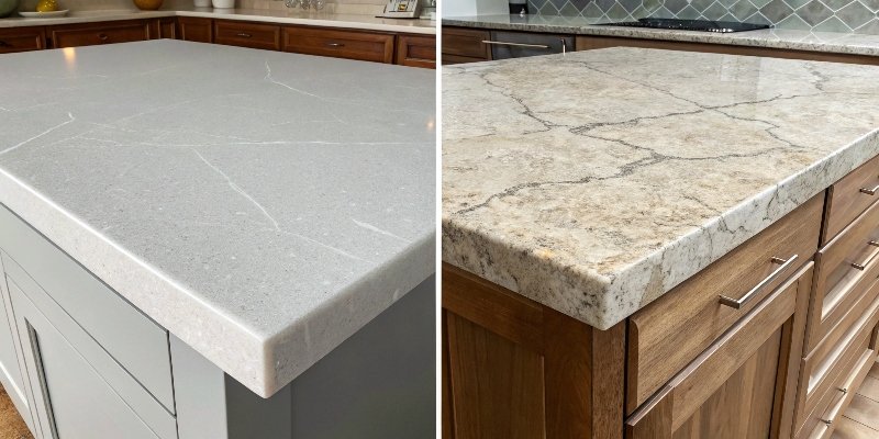 Quartz vs Natural Stone alt text="Quartz countertop vs natural stone countertop comparison"