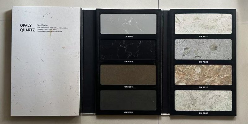 Different Quartz Customization Options An array of quartz samples showing different colors, patterns, and edge profiles