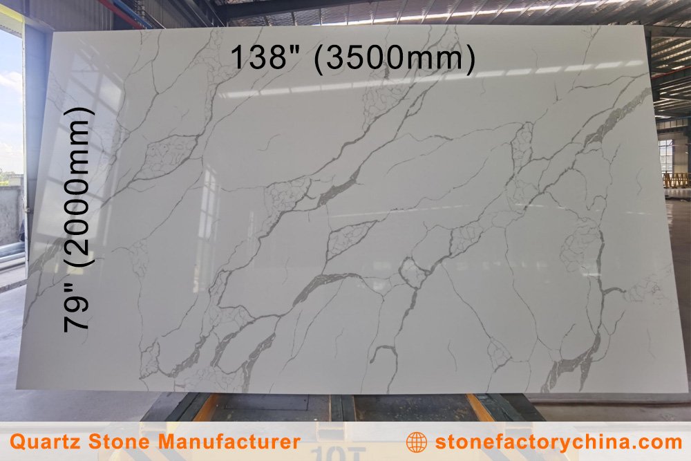 largest-size-quartz-slab-138-x-79-inches-3500-x-2000-mm A large super jumbo quartz slab in a warehouse