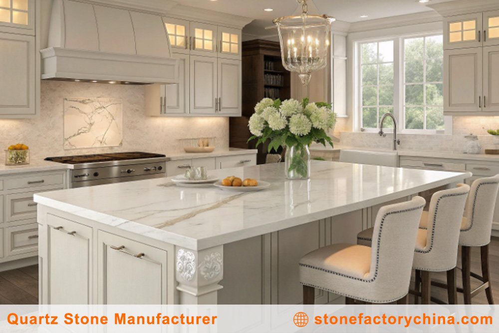 Luxury 30mm Quartz Kitchen Countertop a beautiful kitchen with a 30mm quartz countertop island